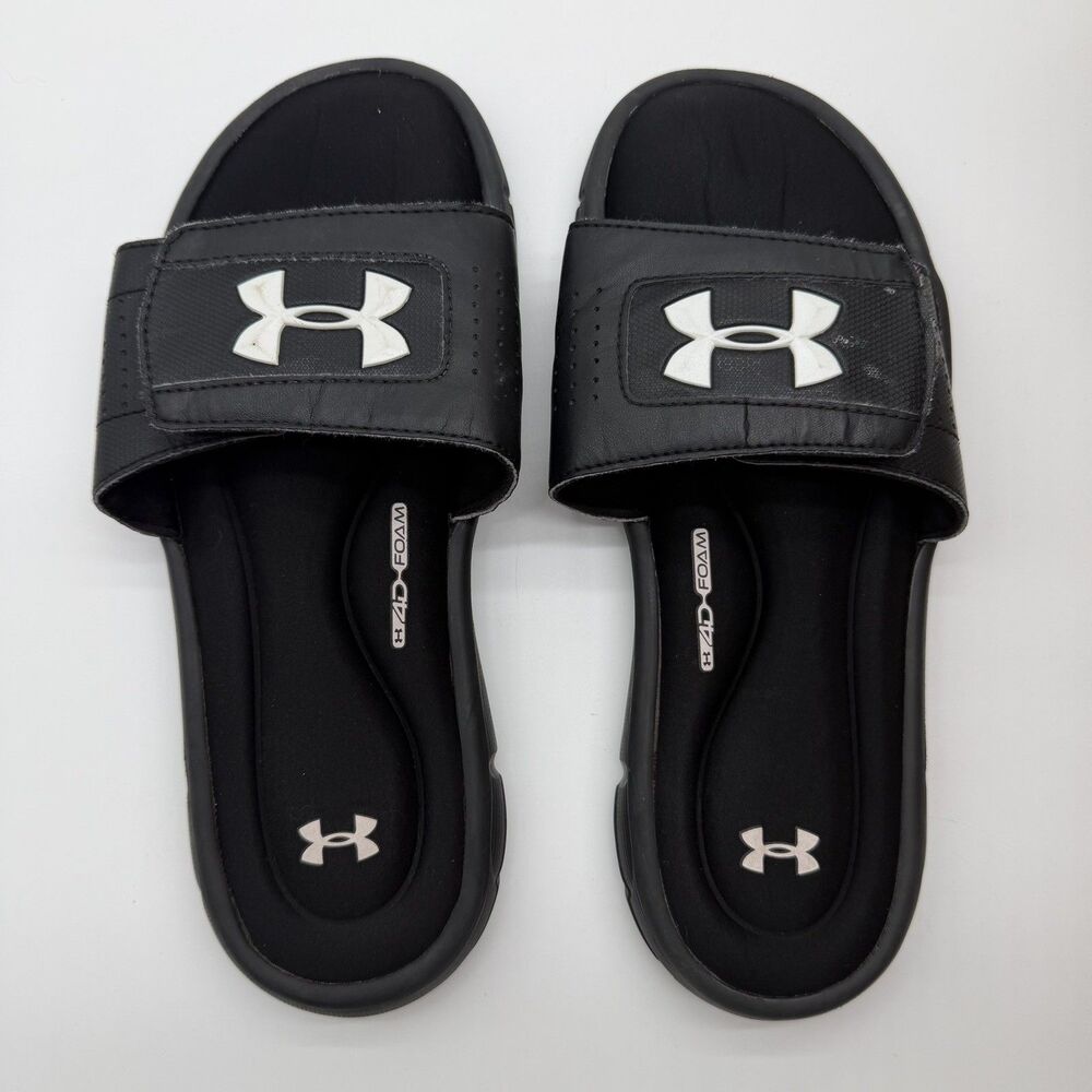 Youth Under Armour Slides Shoes Sandals Black 4D Size 8 Foam